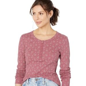 Lucky Brand Long Sleeve Floral Ribbed‎ Magenta Purple Snap Henley - Size Medium
